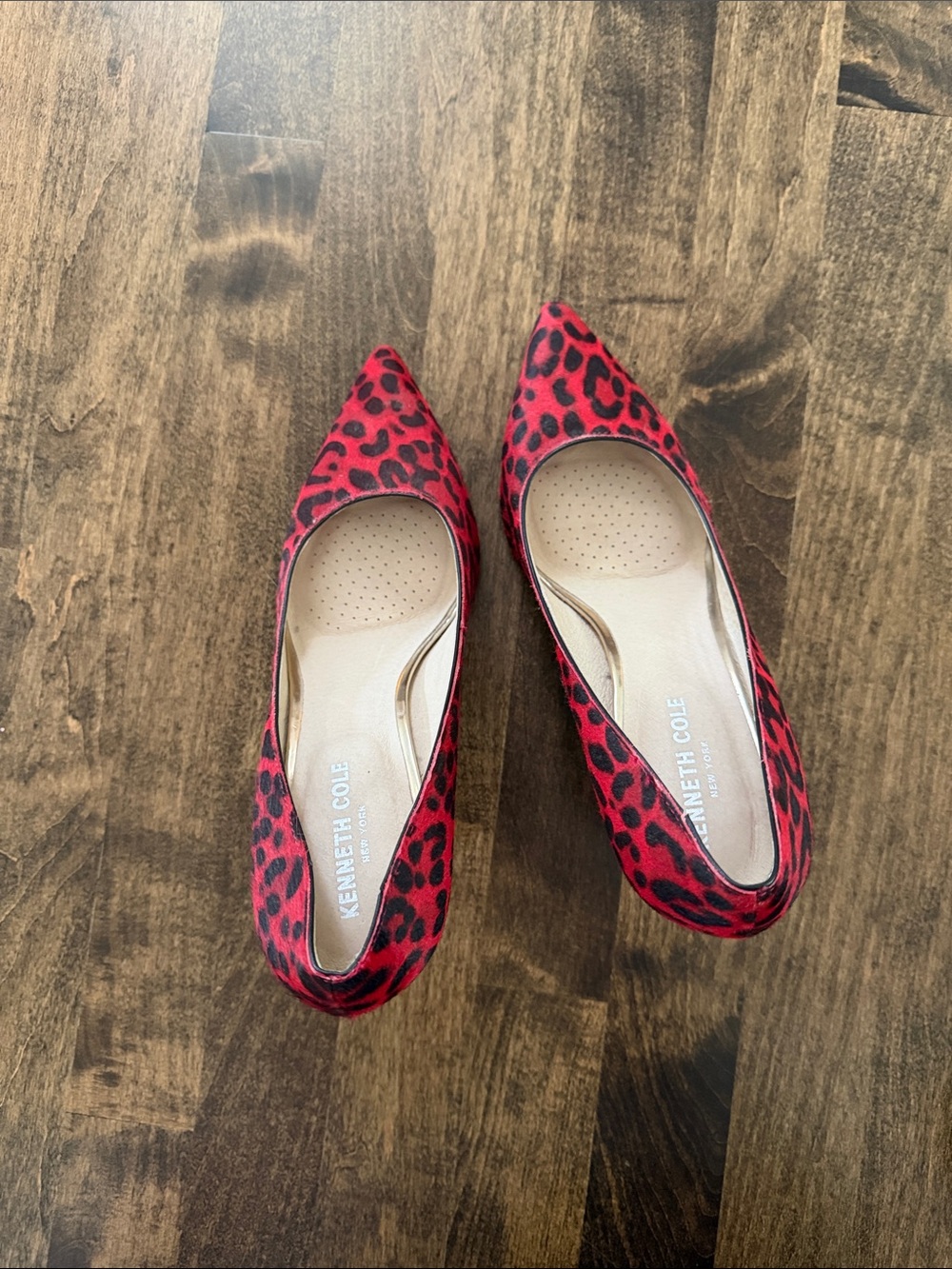 Kenneth Cole Red Leopard-Print Pointed Toe Heels